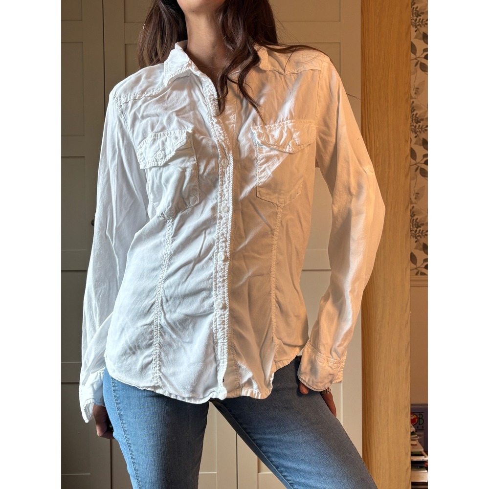 Chelsea & Violet White Tencel Western Button Down Shirt Long Sleeve Size M